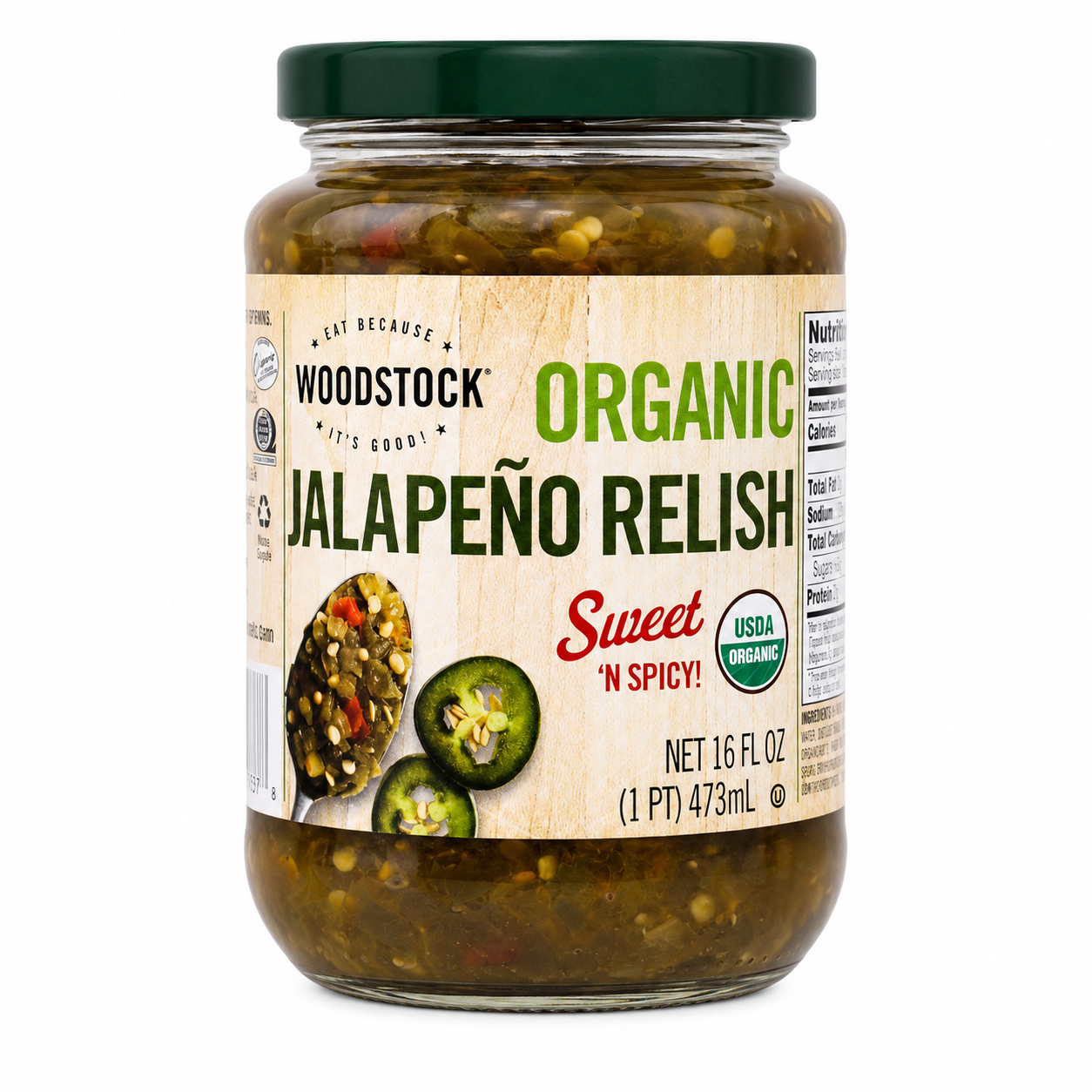 Woodstock Farms Organic Jalapeno Relish 16 oz Woodstock Farms
